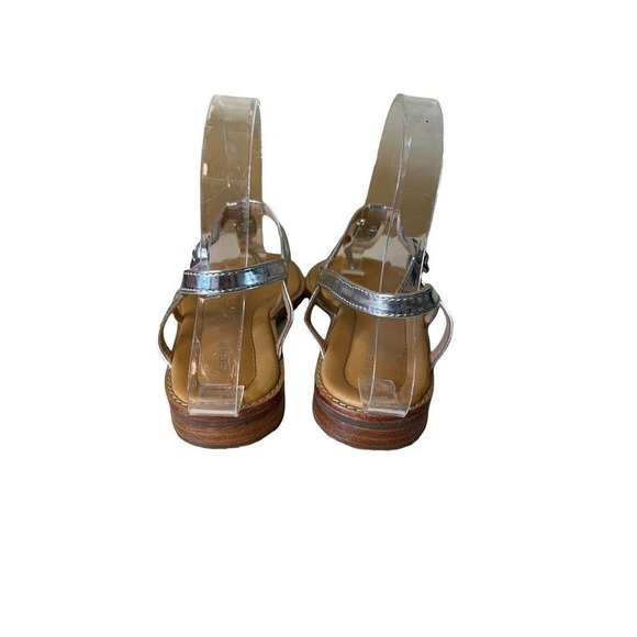 Sperry Top Sider Women's Silver Metallic T-Strap Flat Sandals Size US 7.5 - Picture 4 of 9